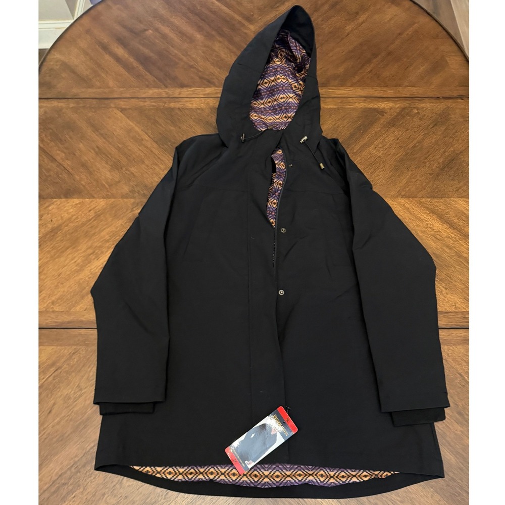 Pendleton Womens Black Hooded Rain Jacket Harding Pattern Lining Medium NWT